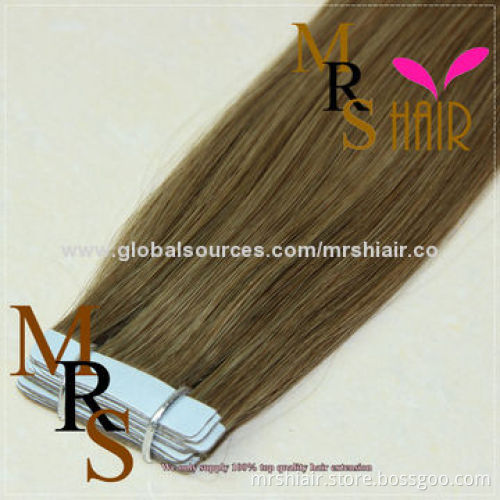 22-inch dark brown silk straight seamless tape weft hair extension
